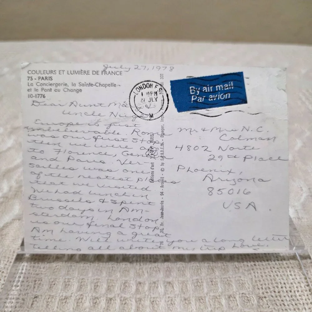 July 27 1978 Couleurs et Lumiere de France Paris La Conciergerie Postcard Posted